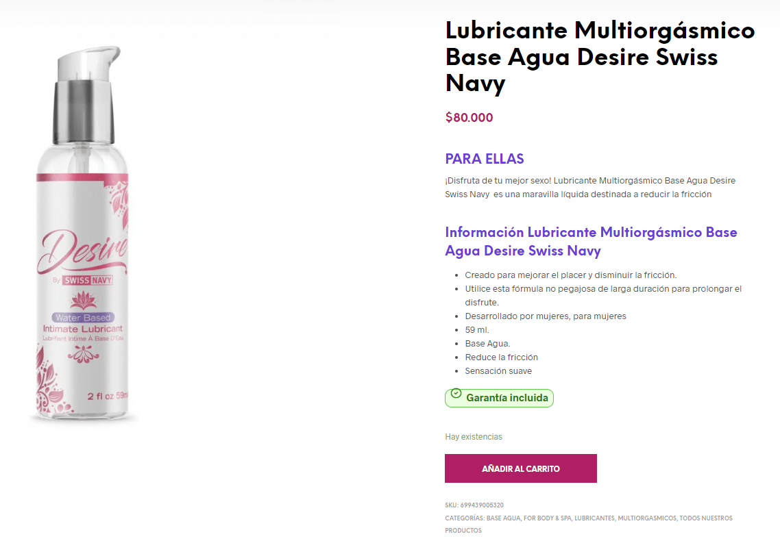 Lubricante Multiorgásmico Base Agua Desire Swiss Navy DIVINO PLACER