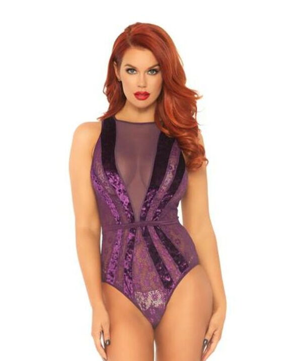 Body Color Morado Con Encaje Aterciopelado