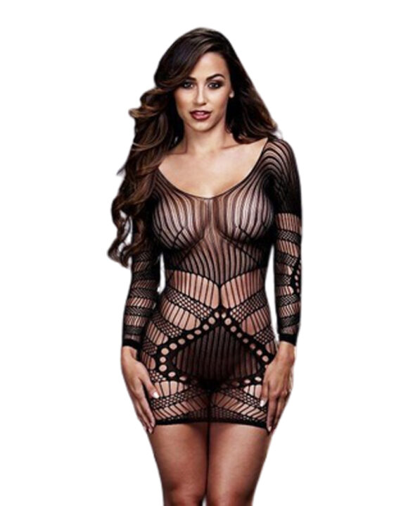 Mini Vestido de Lineas Manga Larga Negro Baci