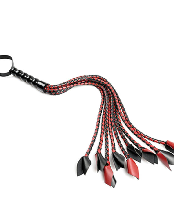 Flogger Trenzado de Cuero Negro y Rojo