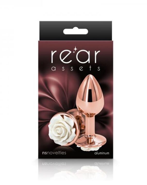 Plug Aluminio Oro Rosado con Rosa Blanca Rear Assets