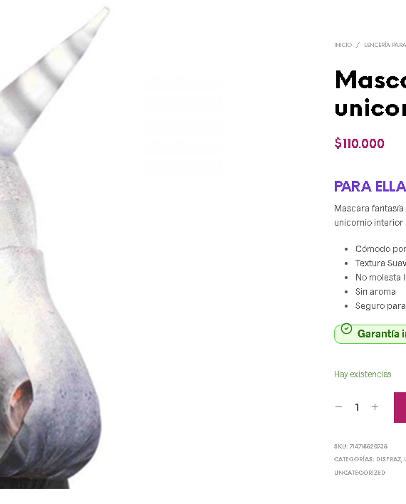 Mascara fantasía de unicornio blanco - Imagen 2