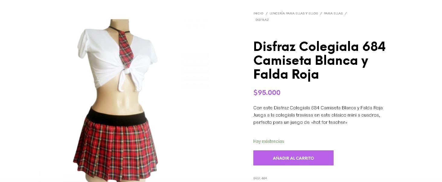 Disfraz Colegiala 684 Camiseta Blanca y Falda Roja - DIVINO PLACER