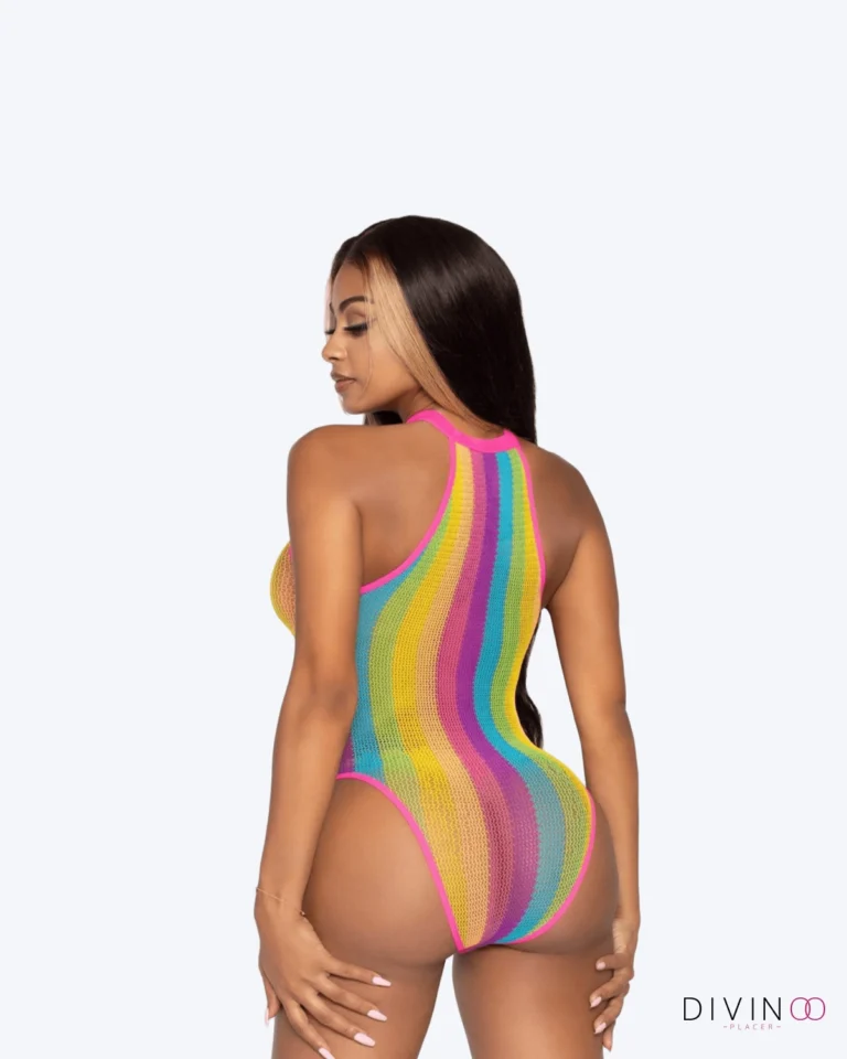 Body en Malla Arcoíris Leg Avenue | Líneas Verticales, Talla Única Ajustable