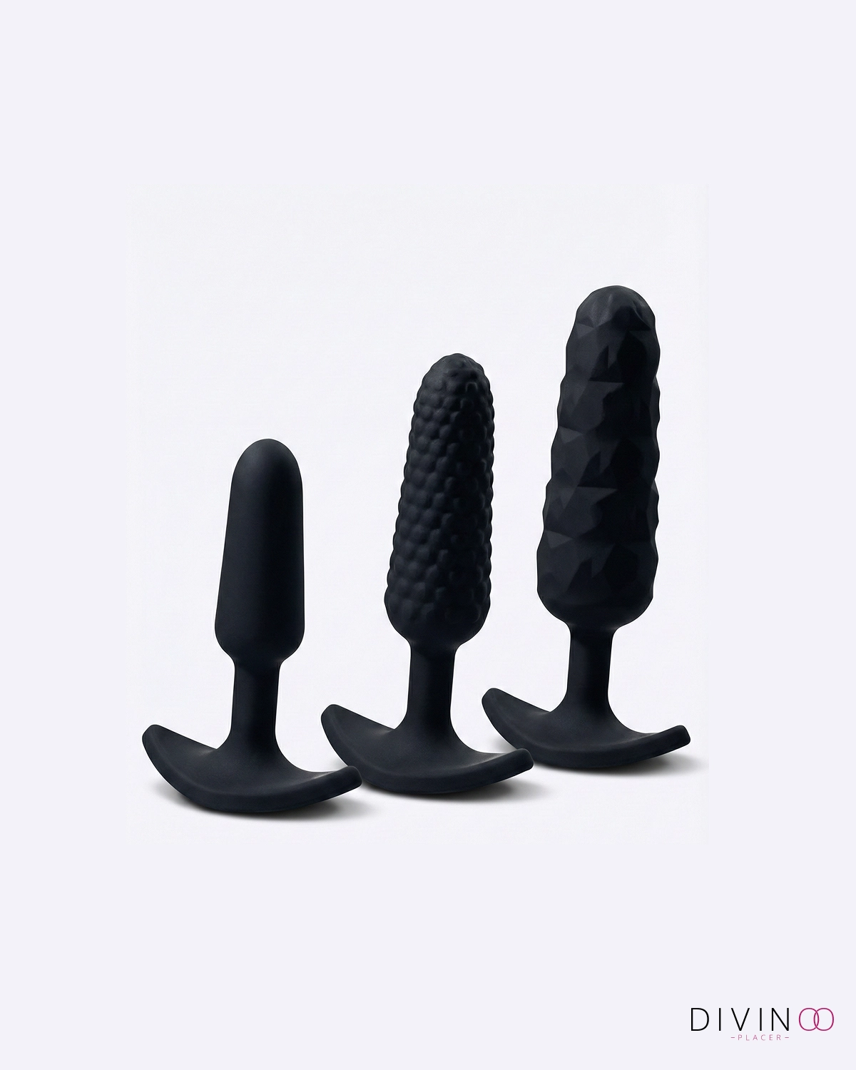 Trio Plug Anales Texturizados Negro | Set x3 en Silicona Suave Trio Plug Anales Texturizados Negro | Set x3 en Silicona Suave