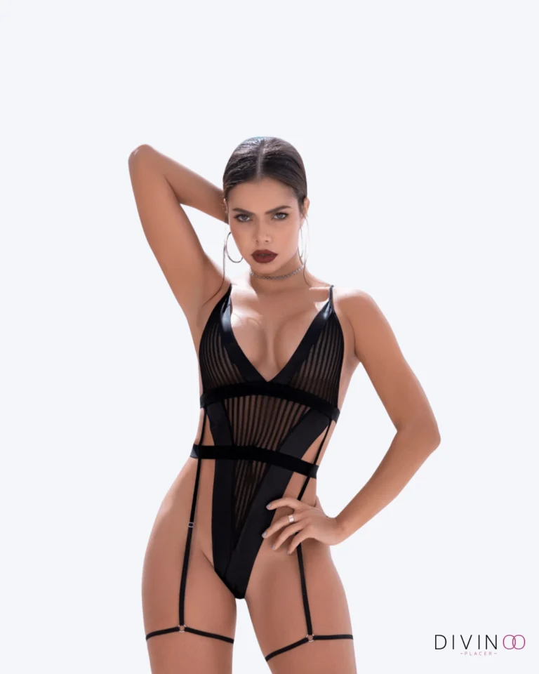 Body En Blonda y Poliéster Efecto Cuero SM | Lencería Sensual