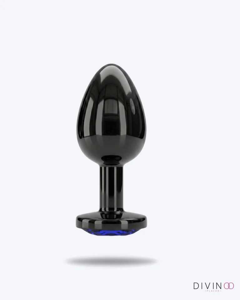Plug Anal L Negro Con Joya Corazón Azul DP | Elegante, Higiénico y Sofisticado